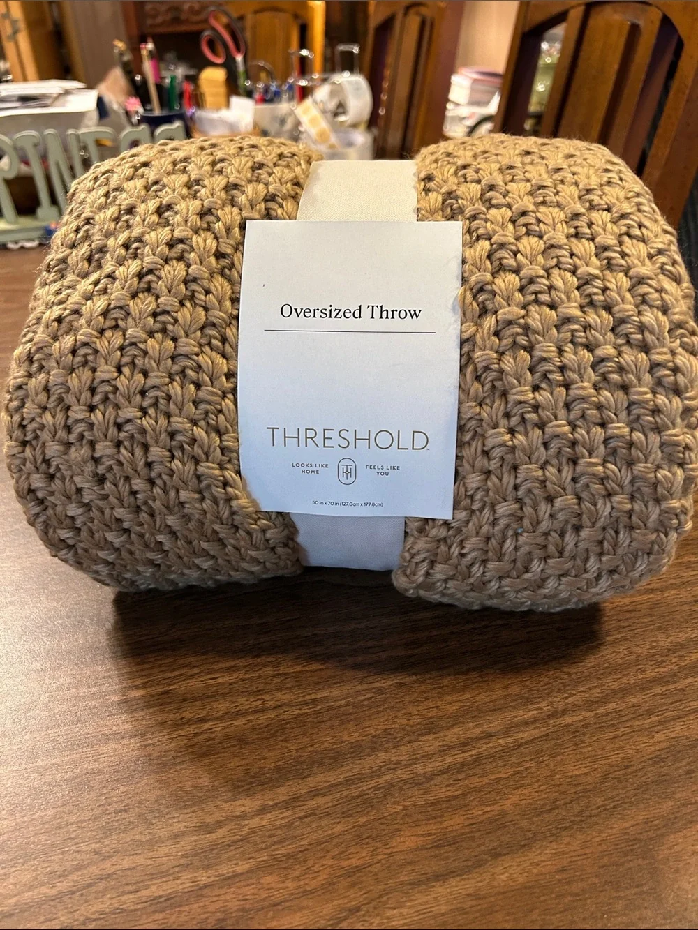Threshold Chunky Crochet Oversized Throw in Camel